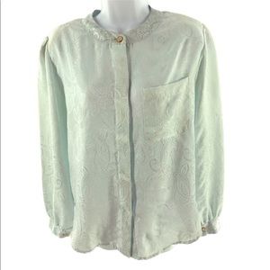 Halston III Paisley Design Soft Mint Green Blouse